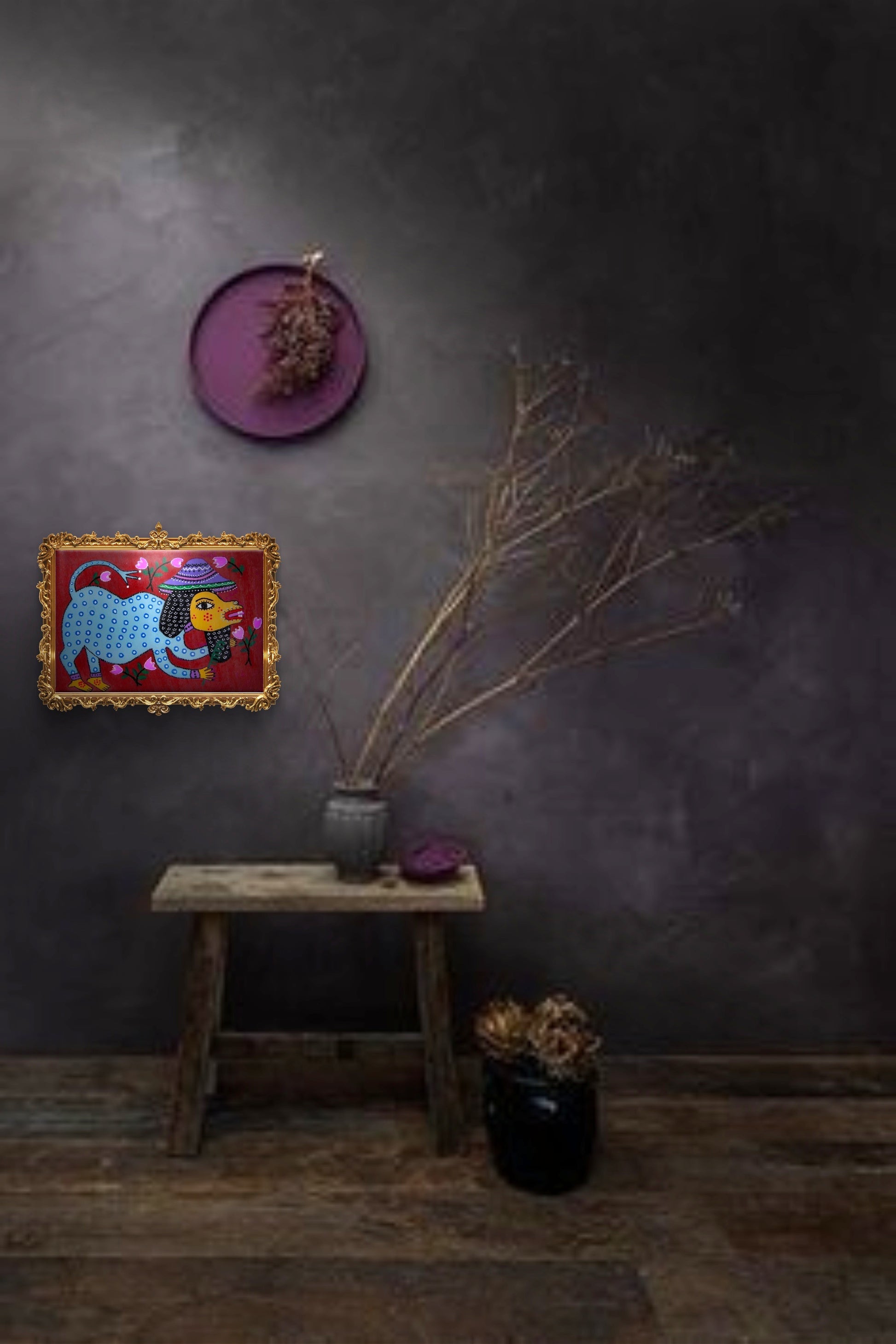 Lady Cow Tablo El Yapımı Ahşap Üzerine Akrilik Duvar Dekoru