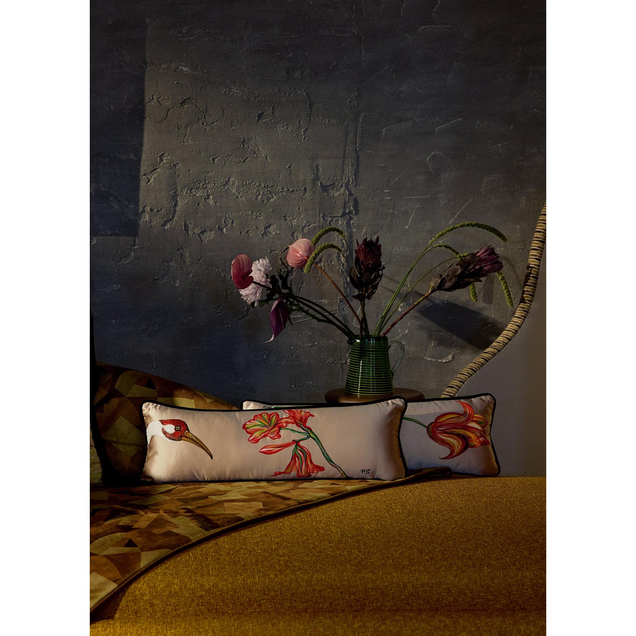 Lalezar Koyu Bej El Boyaması İpek Kırlent 25 x 65 cm-Yastık & Kırlent-ALPAQ STUDIO-NowShopFun