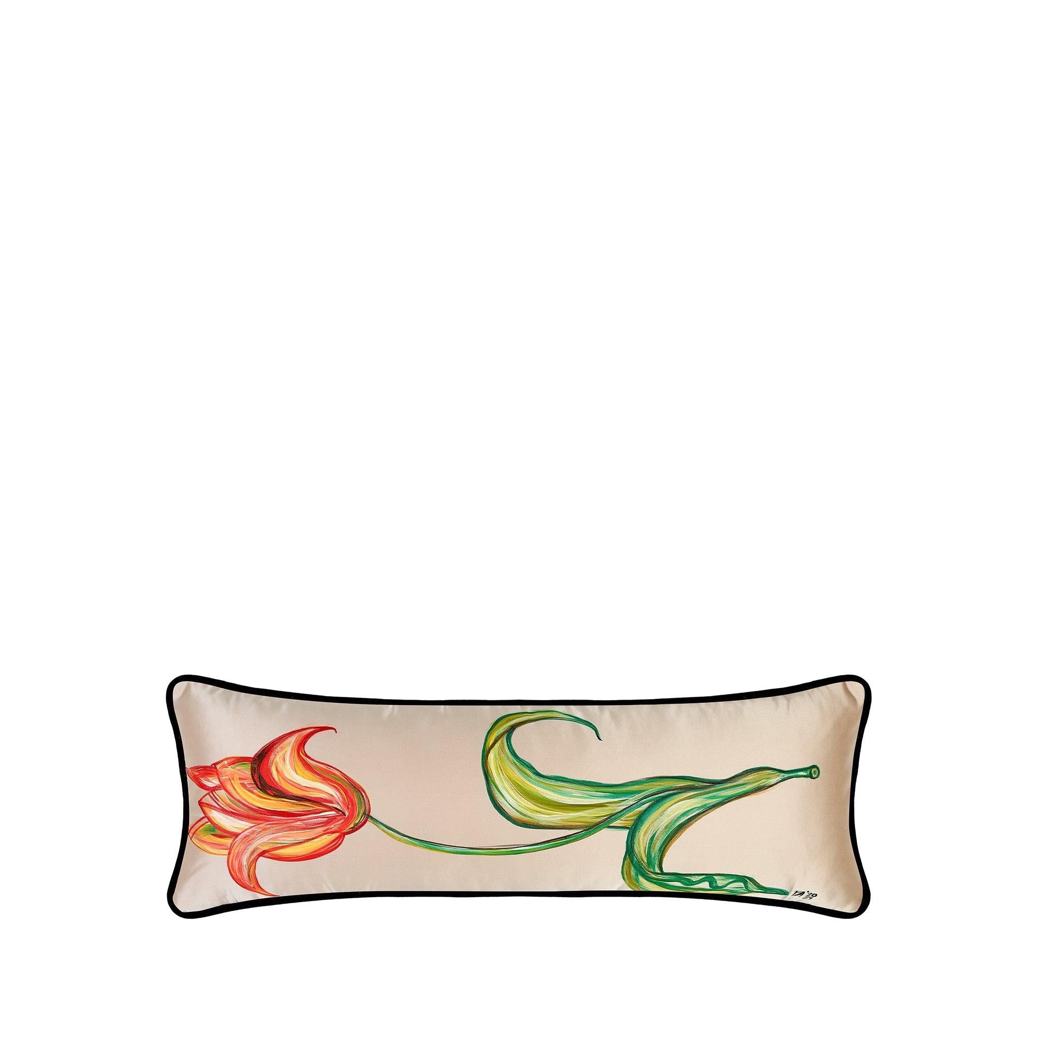 Lalezar Koyu Bej El Boyaması İpek Kırlent 25 x 65 cm-Yastık & Kırlent-ALPAQ STUDIO-NowShopFun