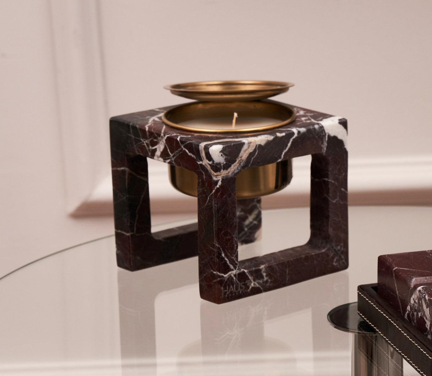 Cubic Ela Claret Red Marble Candle Holder