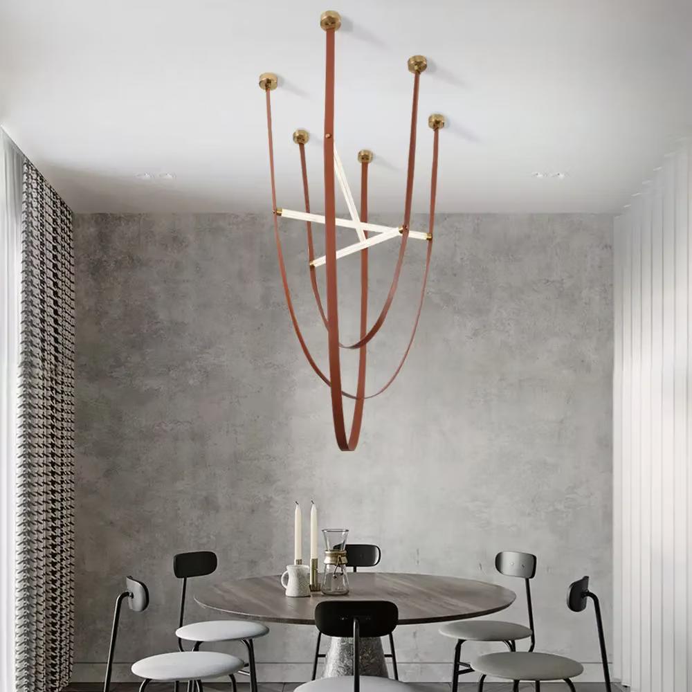 Leather Light II Sarkıt Yüksek Tavan Galeri Boşluğu Deri Led Avize 165cm