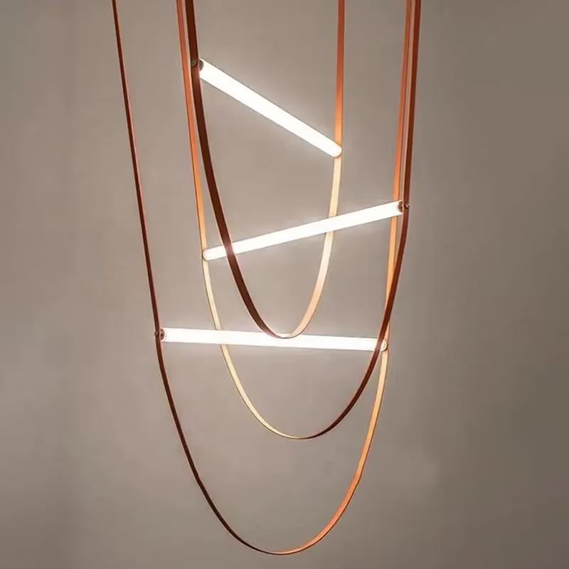 Leather Light II Sarkıt Yüksek Tavan Galeri Boşluğu Deri Led Avize 165cm