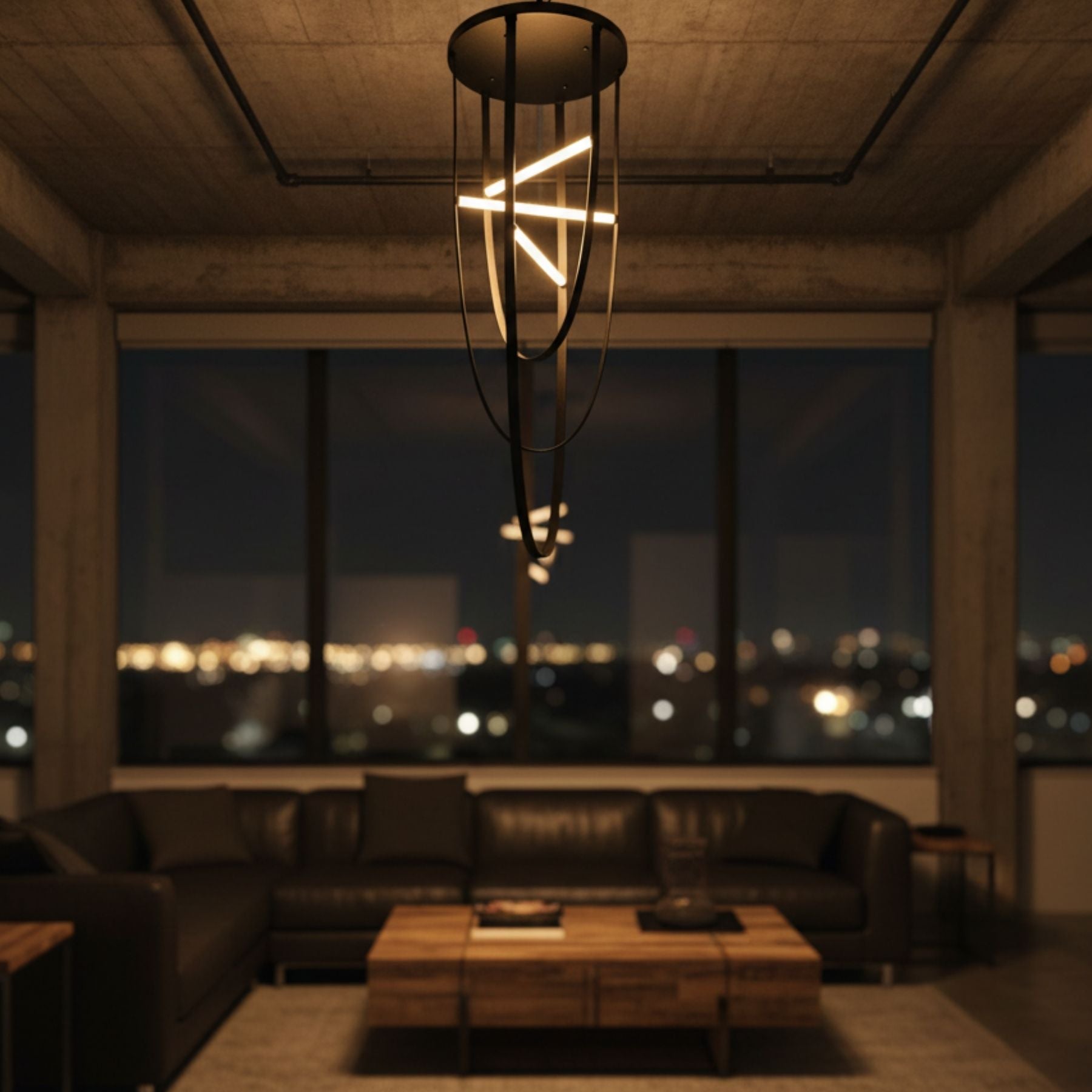 Leather Light Siyah Deri Sarkıt Avize 180 Cm