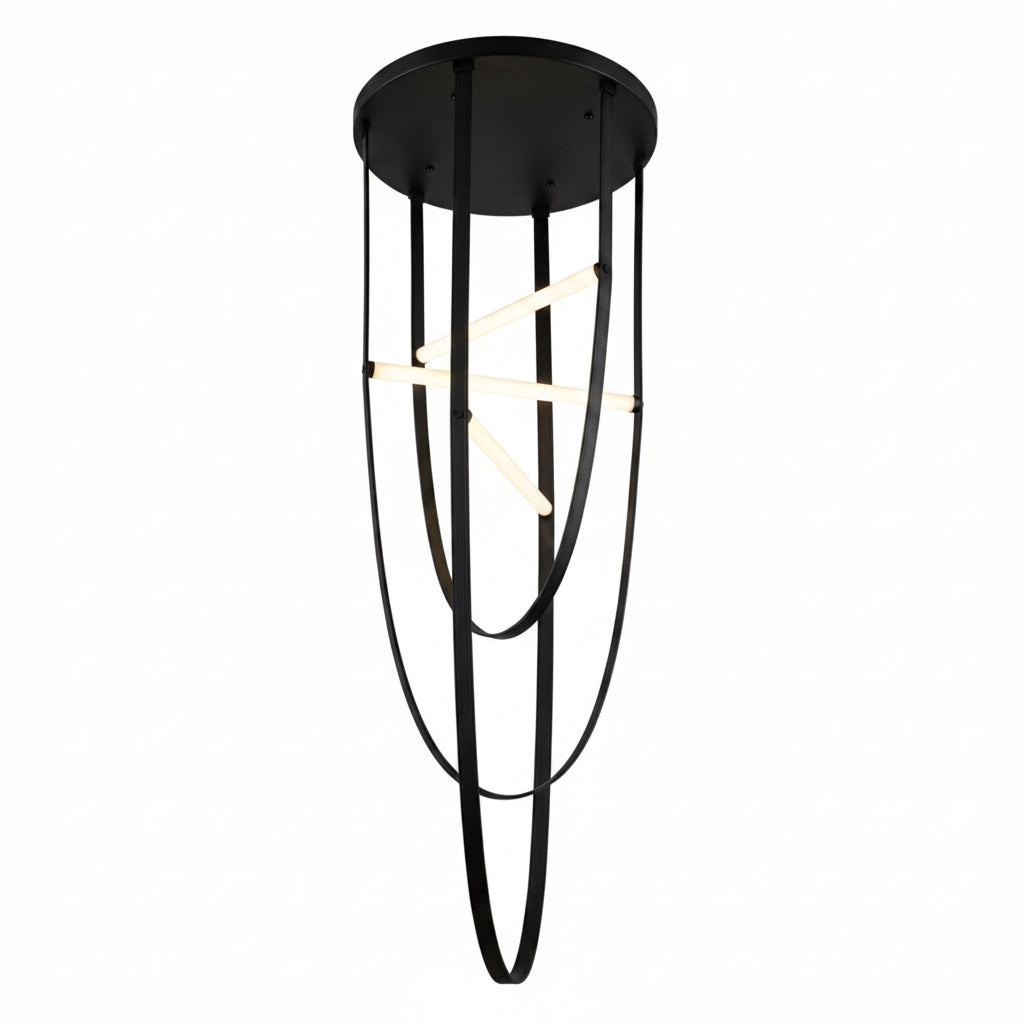 Leather Light Siyah Deri Sarkıt Avize 180 Cm
