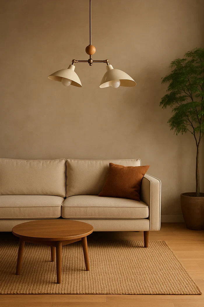 Leo İSkandinav Tarzı 2 Kollu Ahşap Detaylı Avize