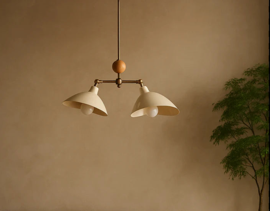 Leo İSkandinav Tarzı 2 Kollu Ahşap Detaylı Avize