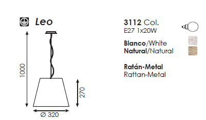 Leo Sarkit 1l White Ø32x100 Cm E27 1x20w