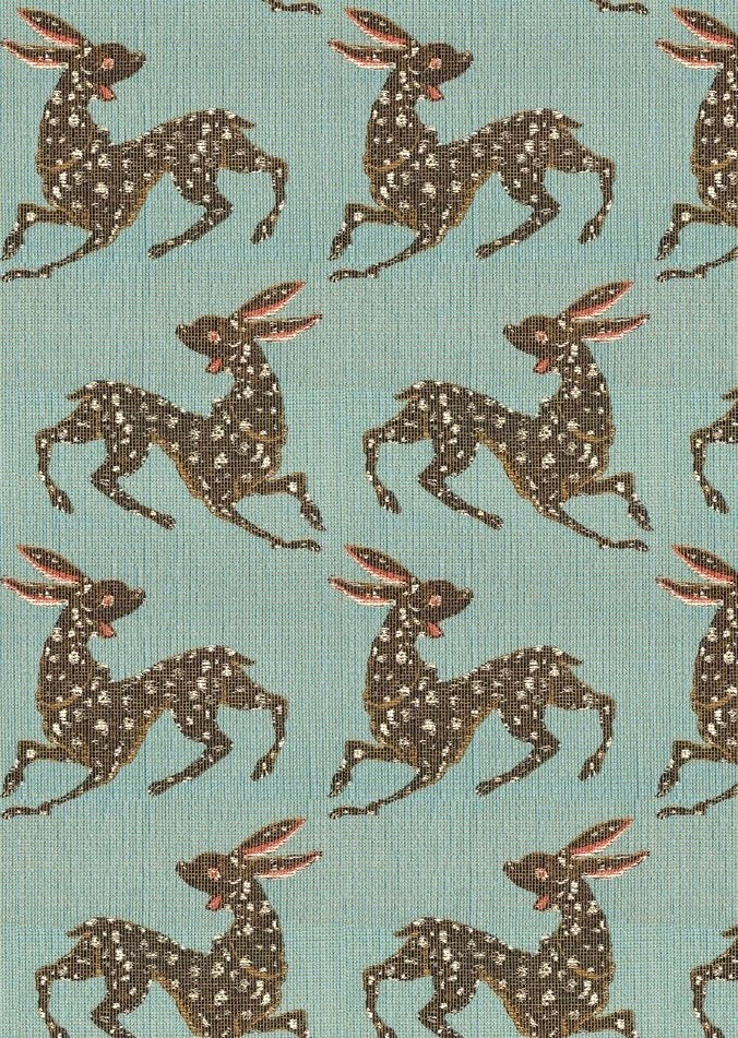 Lepus Tavşan Desenli Tabure Mint Yeşili No.03