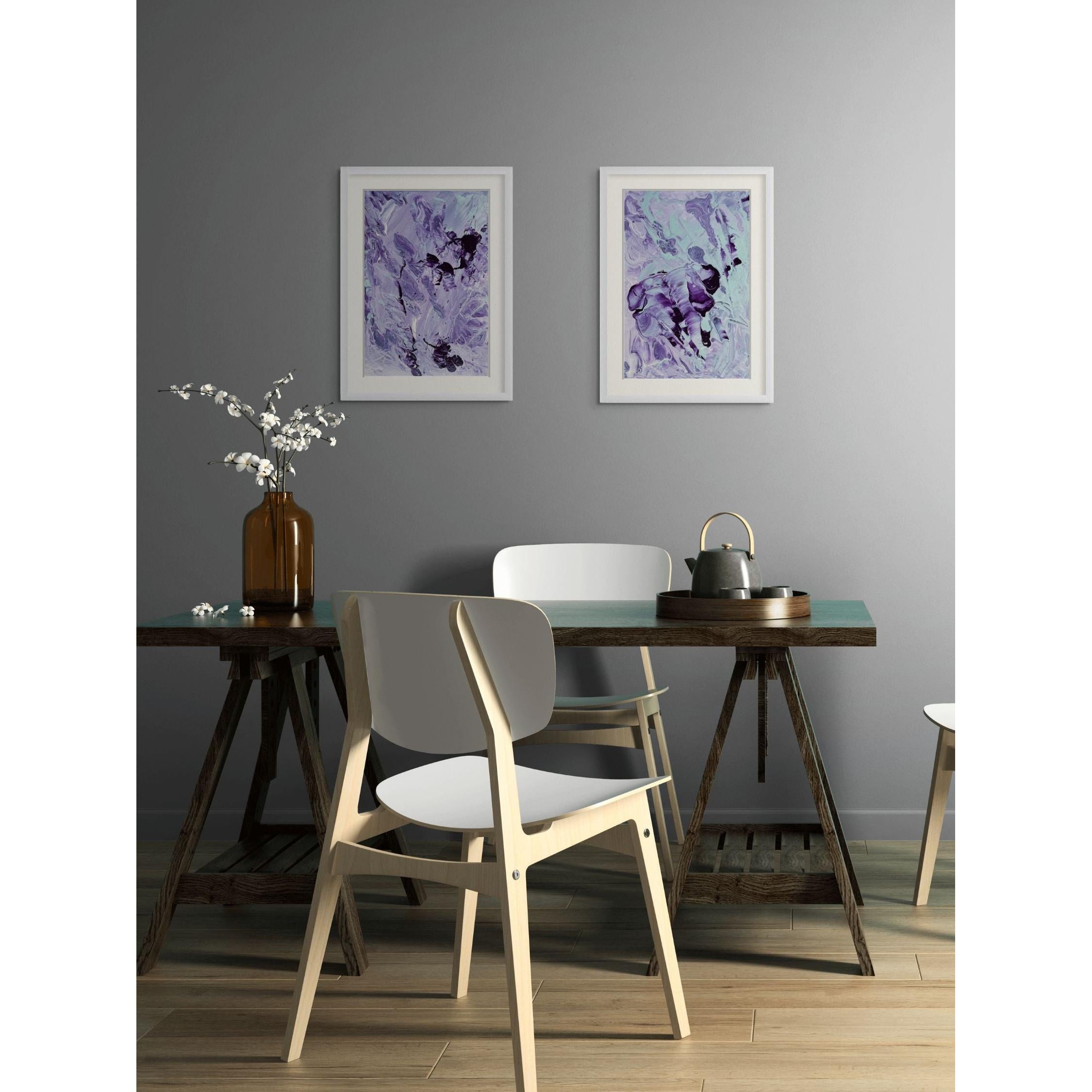 Leyla 2 Soyut El Yapımı Tablo – Beyaz Çerçeveli, Paspartülü | 31×41 Cm