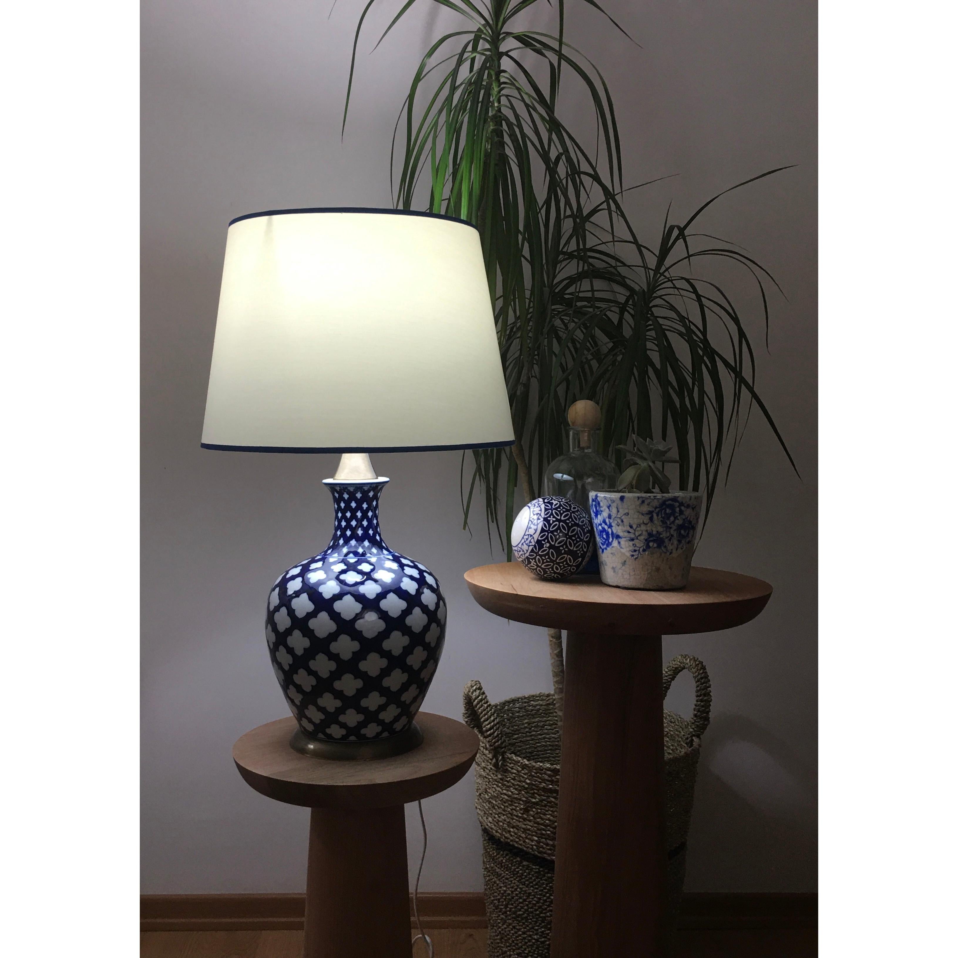 Linda Bleu Blanc Porselen Abajur