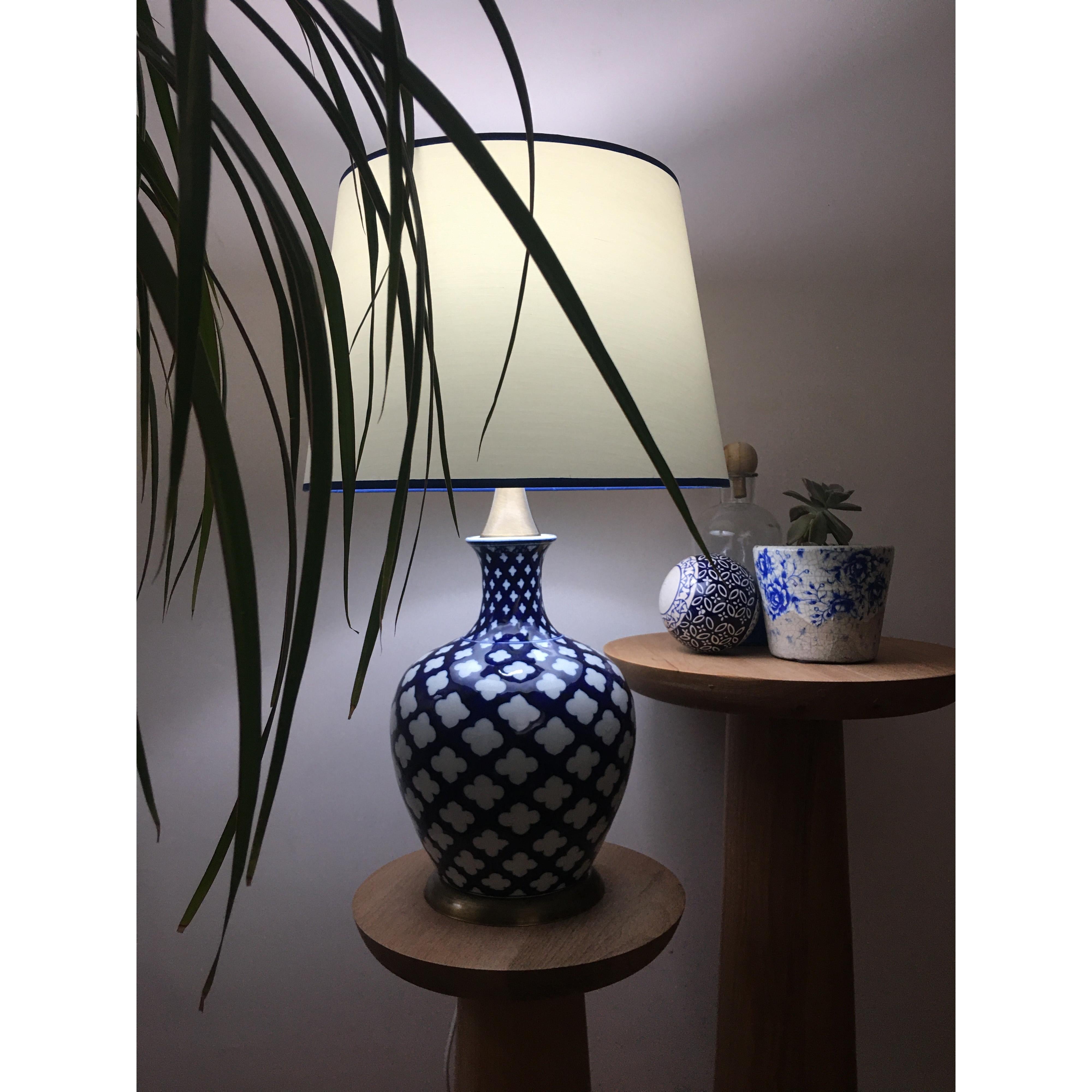 Linda Bleu Blanc Porselen Abajur
