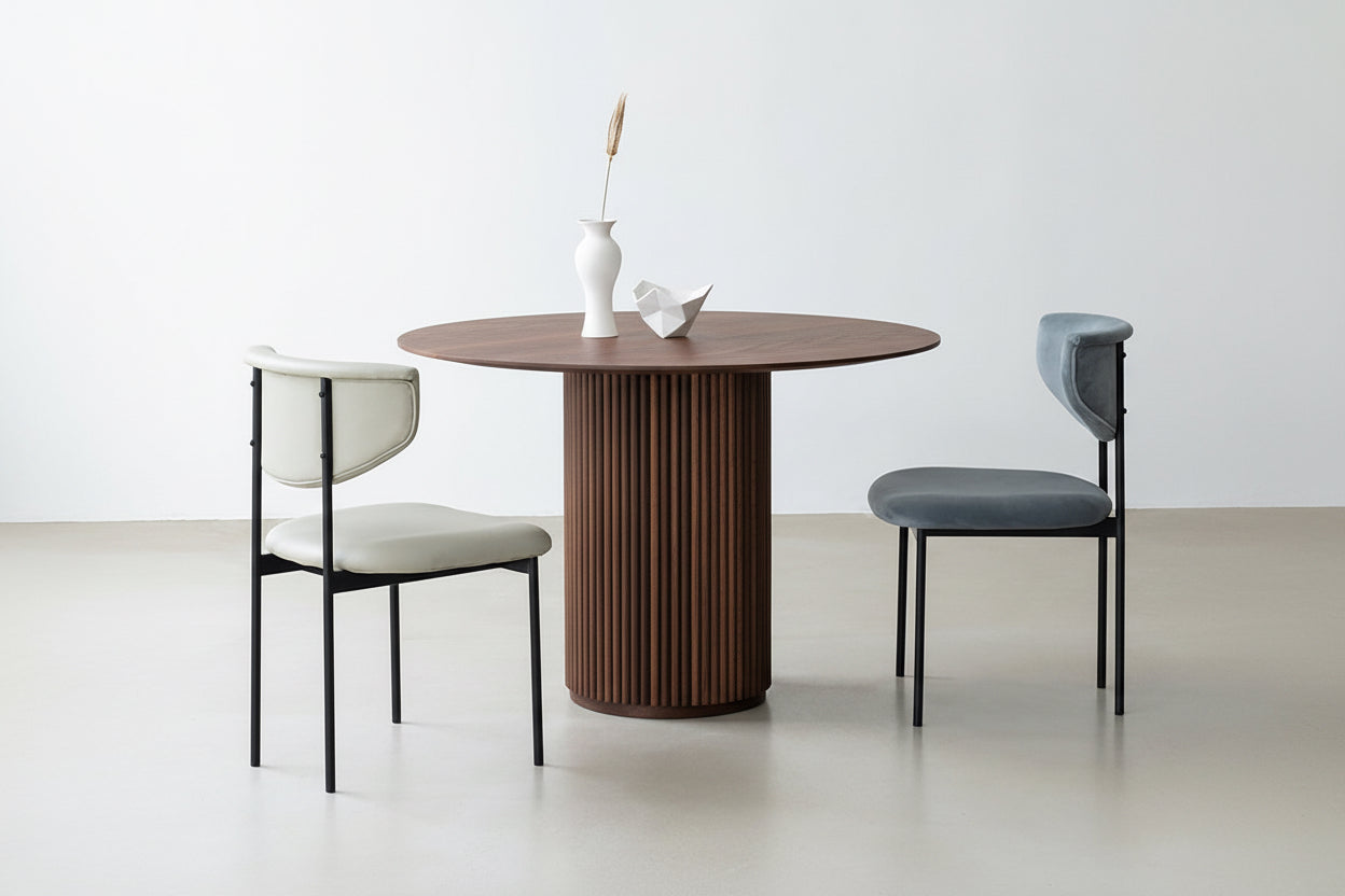 Lino Yemek Masası-Masalar-Valnott-Açık Ahşap-120 cm Çap-NowShopFun