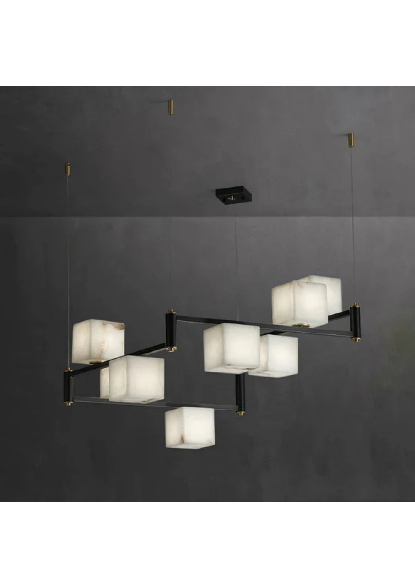 Liora Modern Siyah Gövdeli Küp Formlu Mermer Sarkıt Avize-Avize-Ronisu Aydınlatma-6'lı Sarkıt-NowShopFun