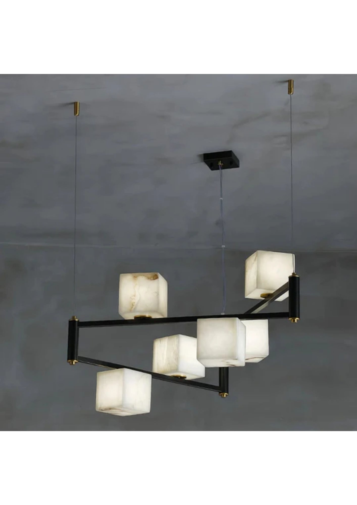 Liora Modern Siyah Gövdeli Küp Formlu Mermer Sarkıt Avize-Avize-Ronisu Aydınlatma-6'lı Sarkıt-NowShopFun