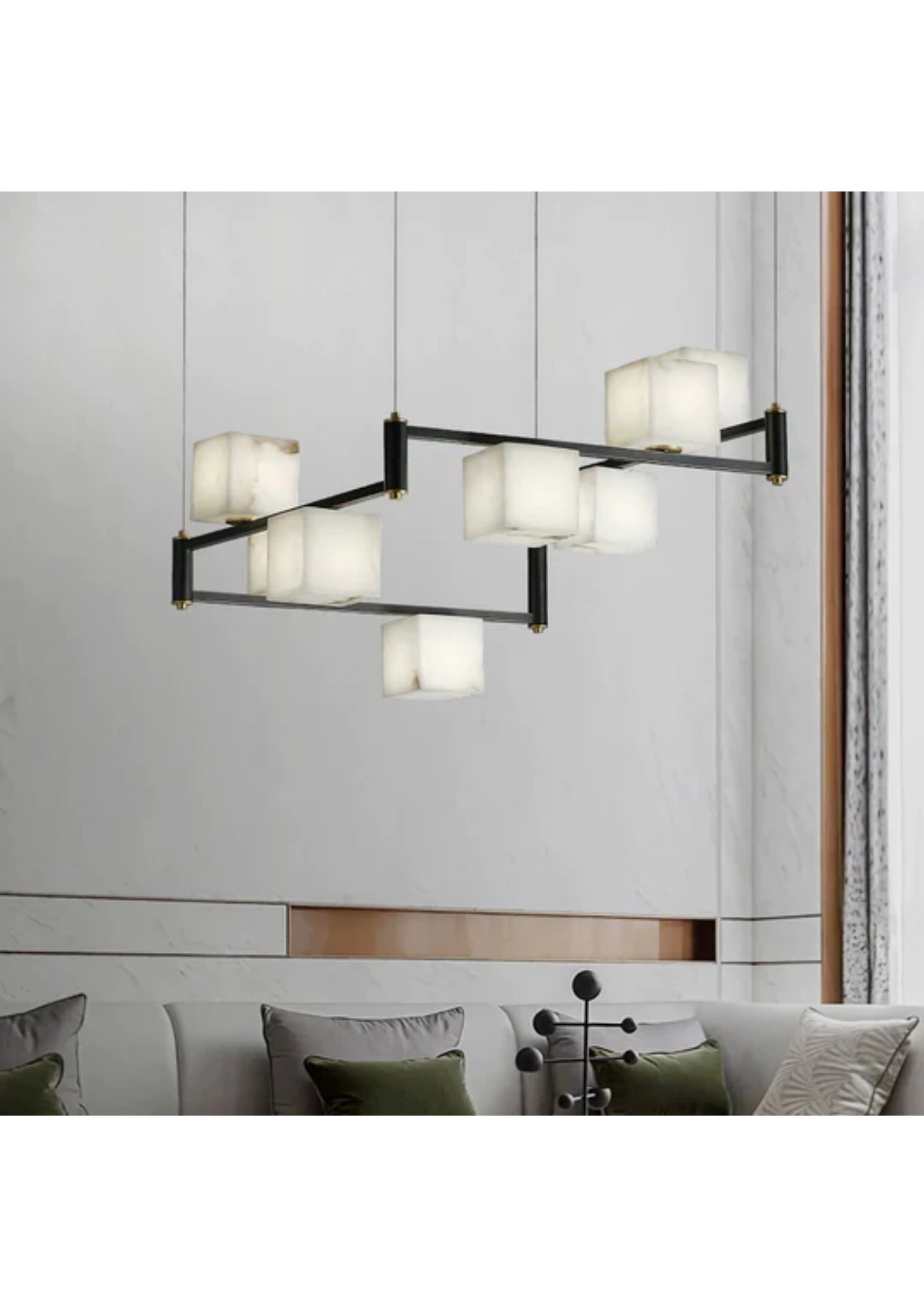 Liora Modern Siyah Gövdeli Küp Formlu Mermer Sarkıt Avize-Avize-Ronisu Aydınlatma-7'li Sarkıt-NowShopFun