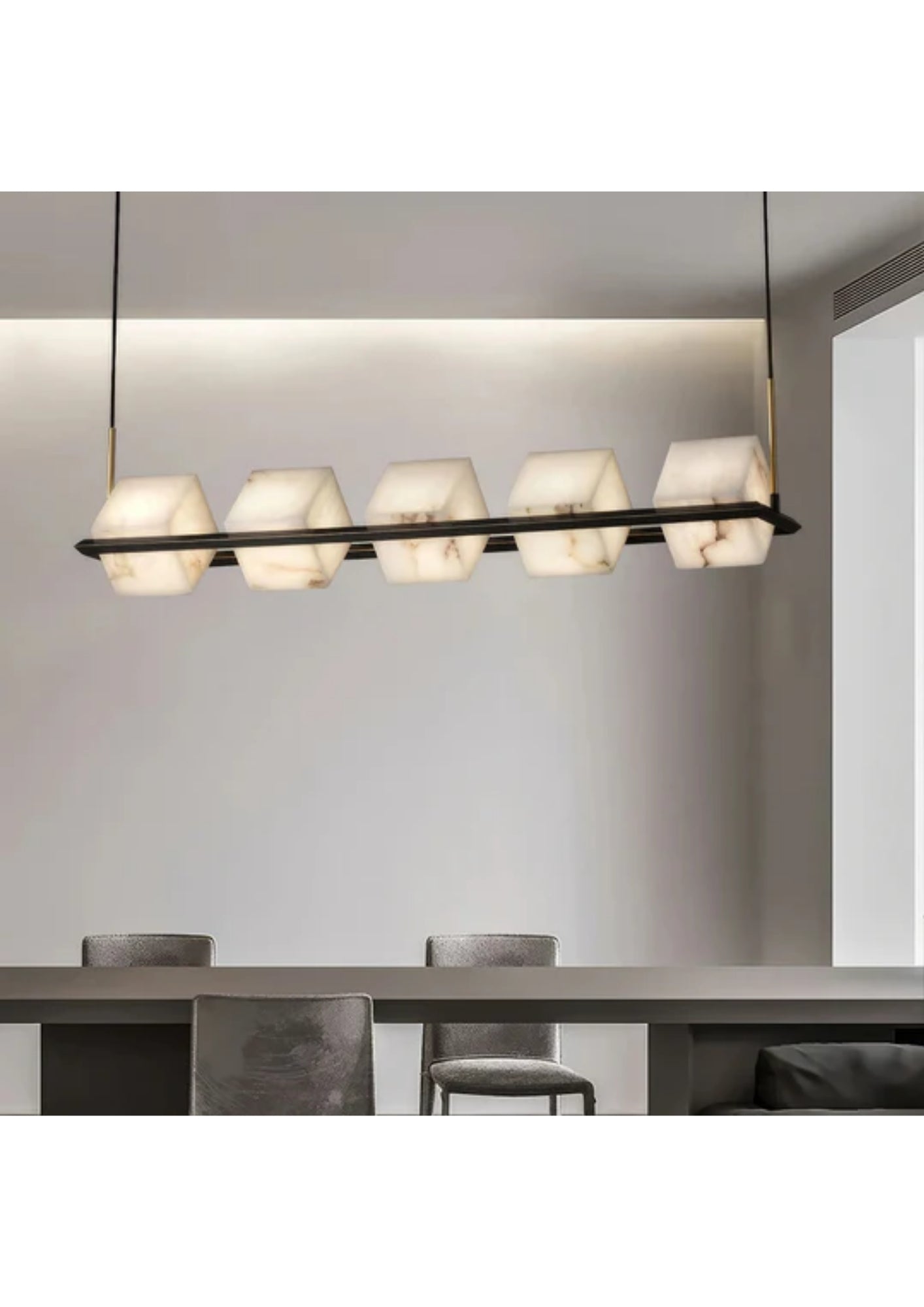 Liora Modern Siyah Gövdeli Küp Formlu Mermer Sarkıt Avize-Avize-Ronisu Aydınlatma-6'lı Sarkıt-NowShopFun