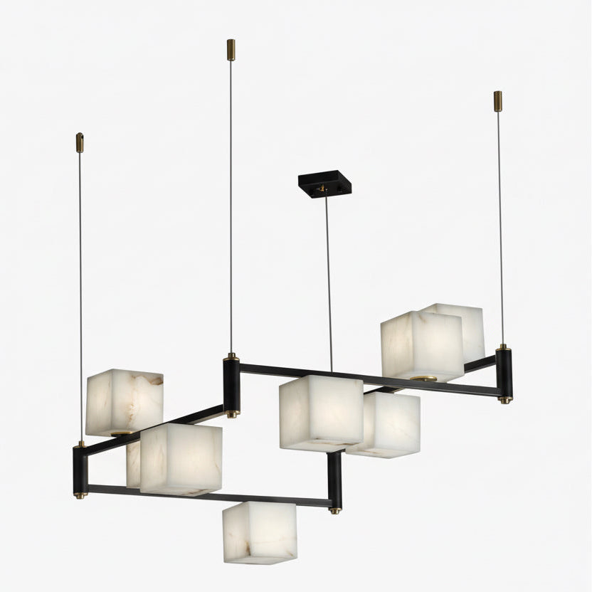 Liora Modern Siyah Gövdeli Küp Formlu Mermer Sarkıt Avize-Avize-Ronisu Aydınlatma-6'lı Sarkıt-NowShopFun