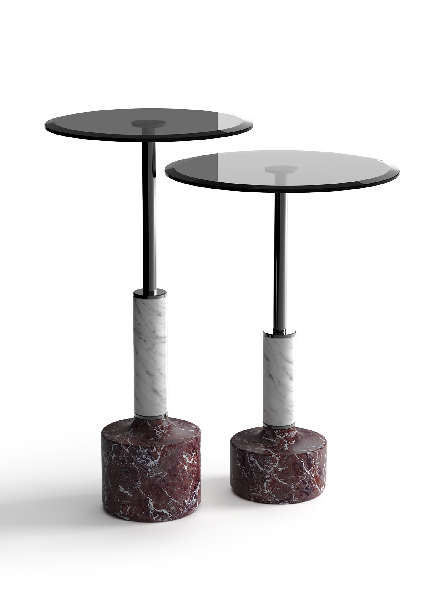 Lope Füme Cam Tablalı Mermer Ayaklı 2'li Yan Sehpa Seti