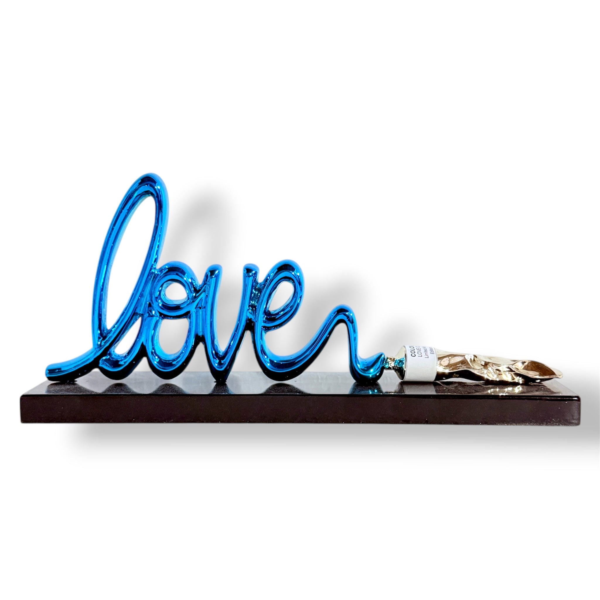 Love From A Paint Tube Heykeli – Mavi Krom Masa Üstü Dekor