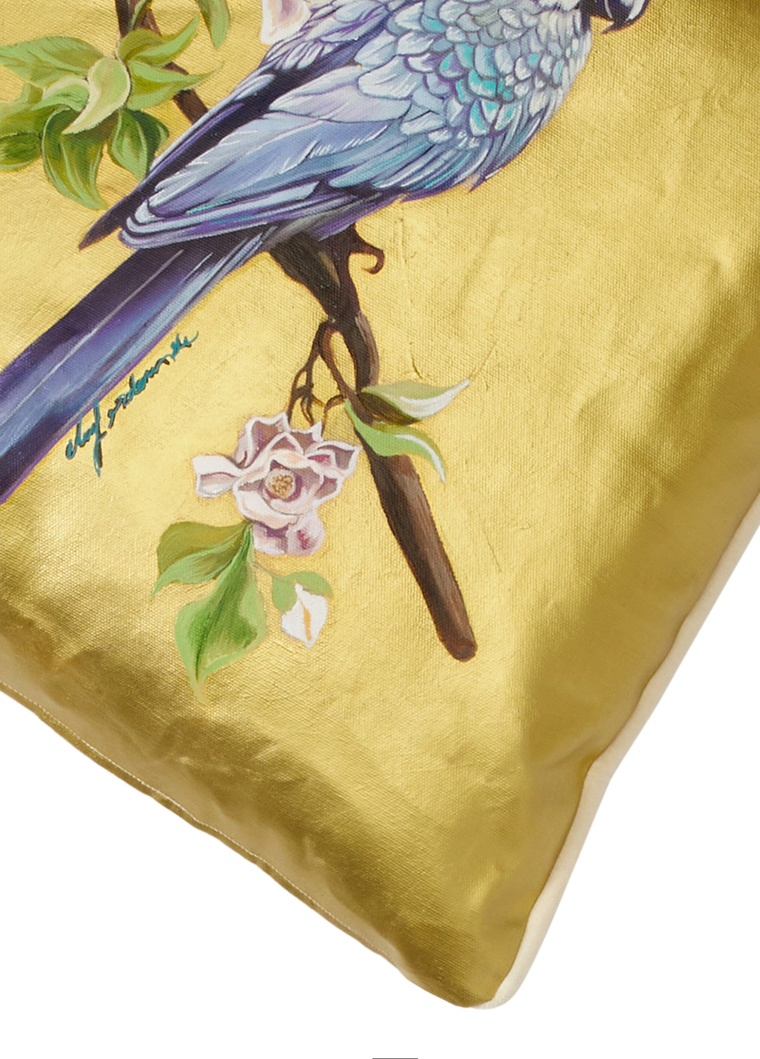 Lucky Parrot Desenli Keten Dekoratif Kırlent