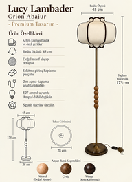 Lucy Orion Ahşap Detaylı Eskitme Lambader-Lambader-Motto Home Design-Naturel-Kahve Şerit-NowShopFun