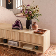 Masif Ahşap Açık Bölmeli Tv Ünitesi-Tv Ünitesi-Stöff Mobel-120 Cm-Naturel-Düz-NowShopFun
