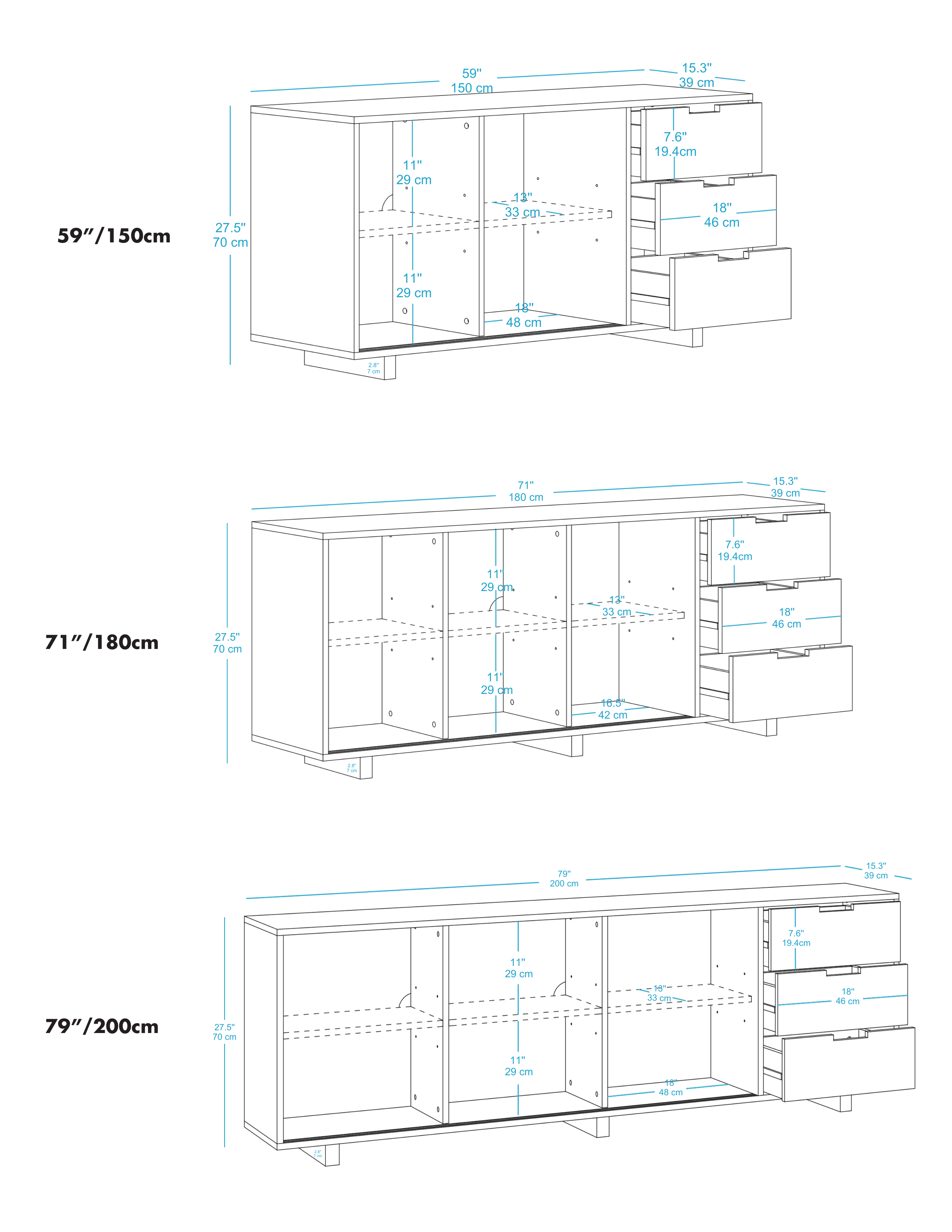 Masif Ahşap Çekmeceli Büfe & Konsol
