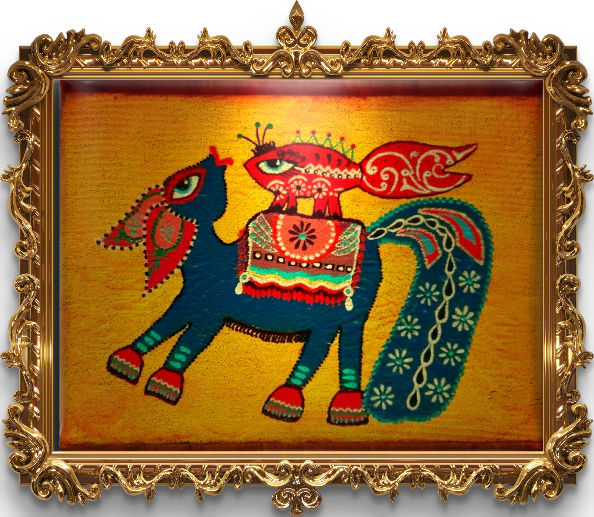 Madhubani Midilli Tablo El Yapımı Ahşap Üzerine Akrilik Duvar Dekoru