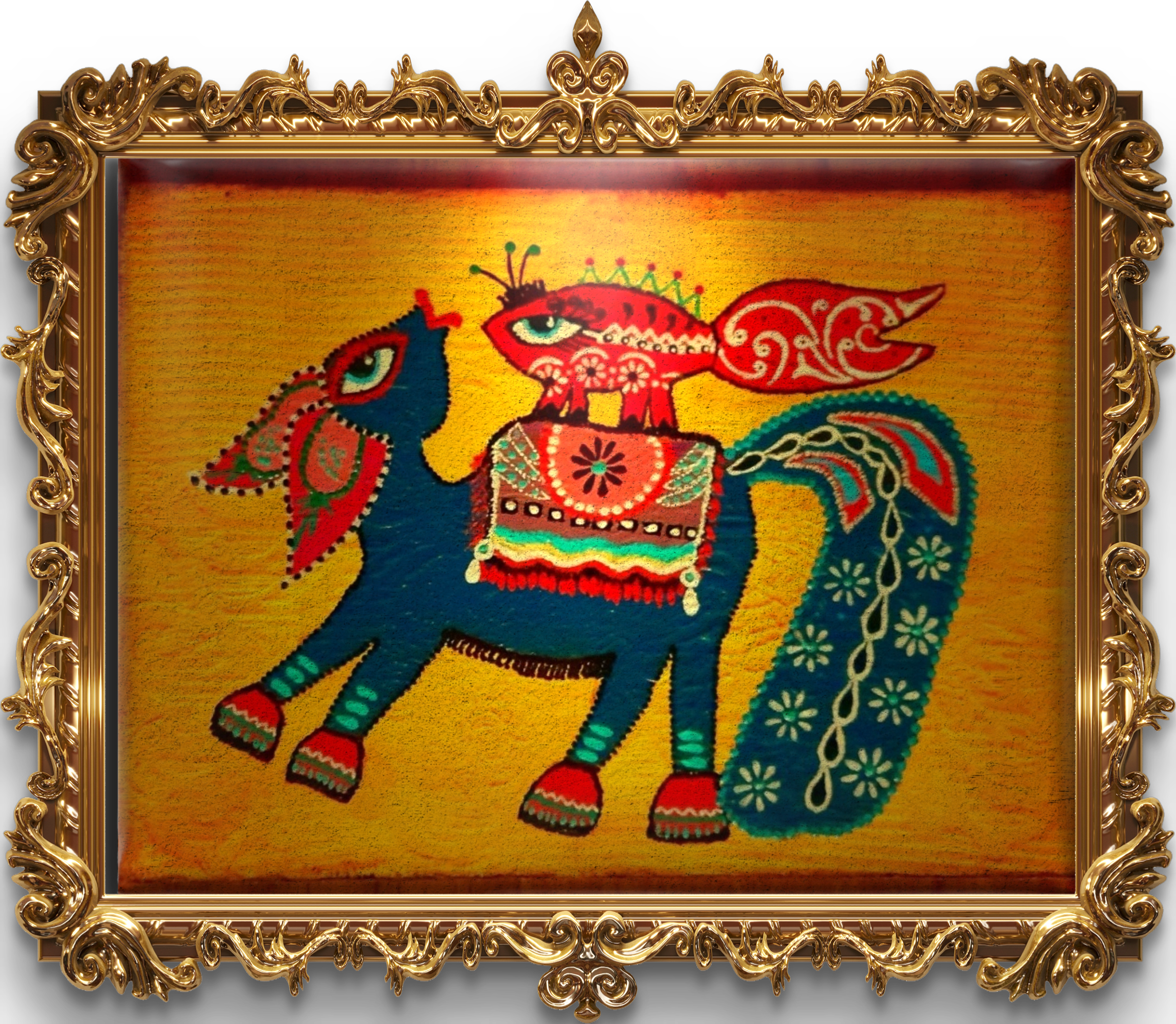 Madhubani Midilli Tablo El Yapımı Ahşap Üzerine Akrilik Duvar Dekoru