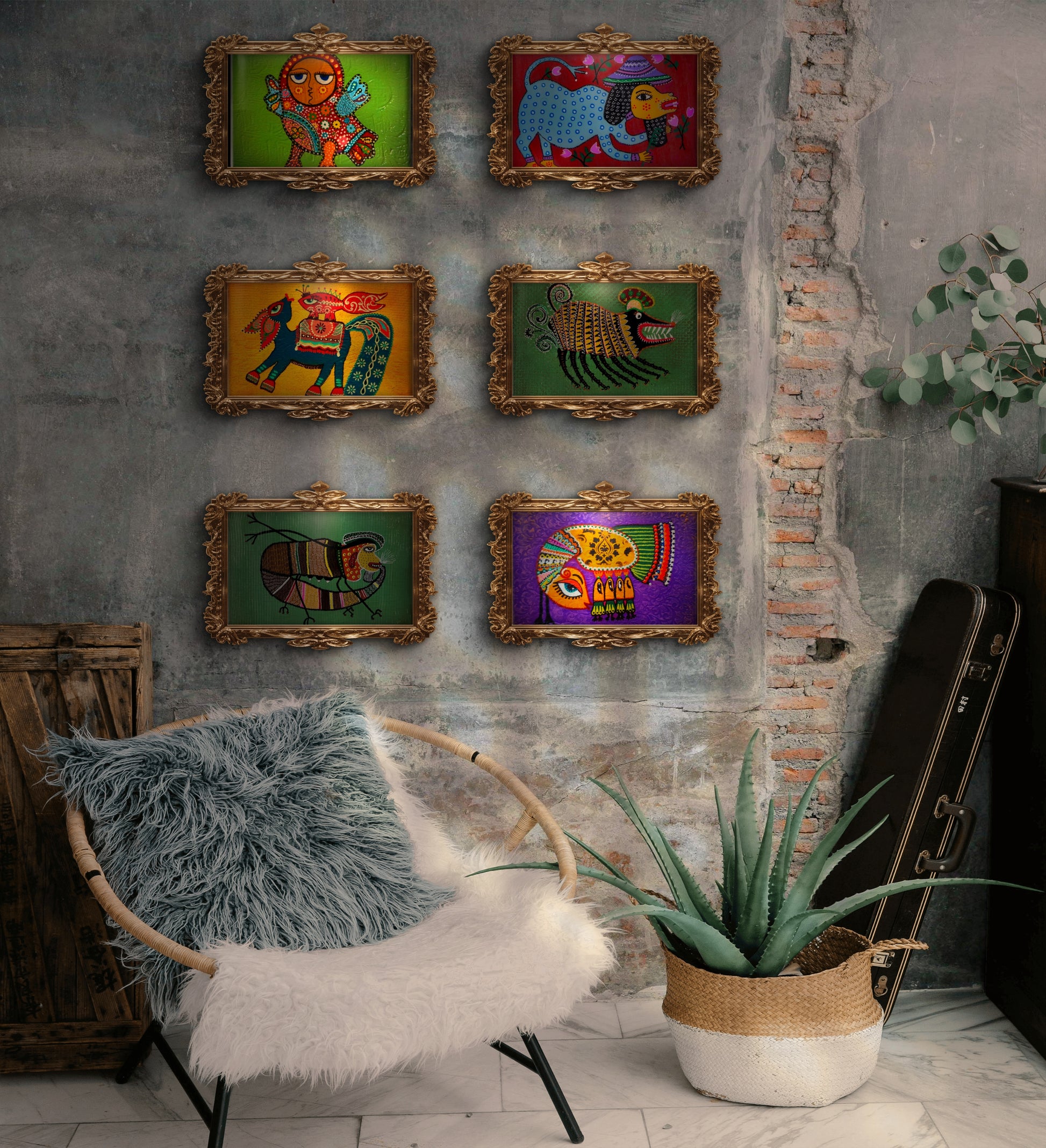 Madhubani Midilli Tablo El Yapımı Ahşap Üzerine Akrilik Duvar Dekoru