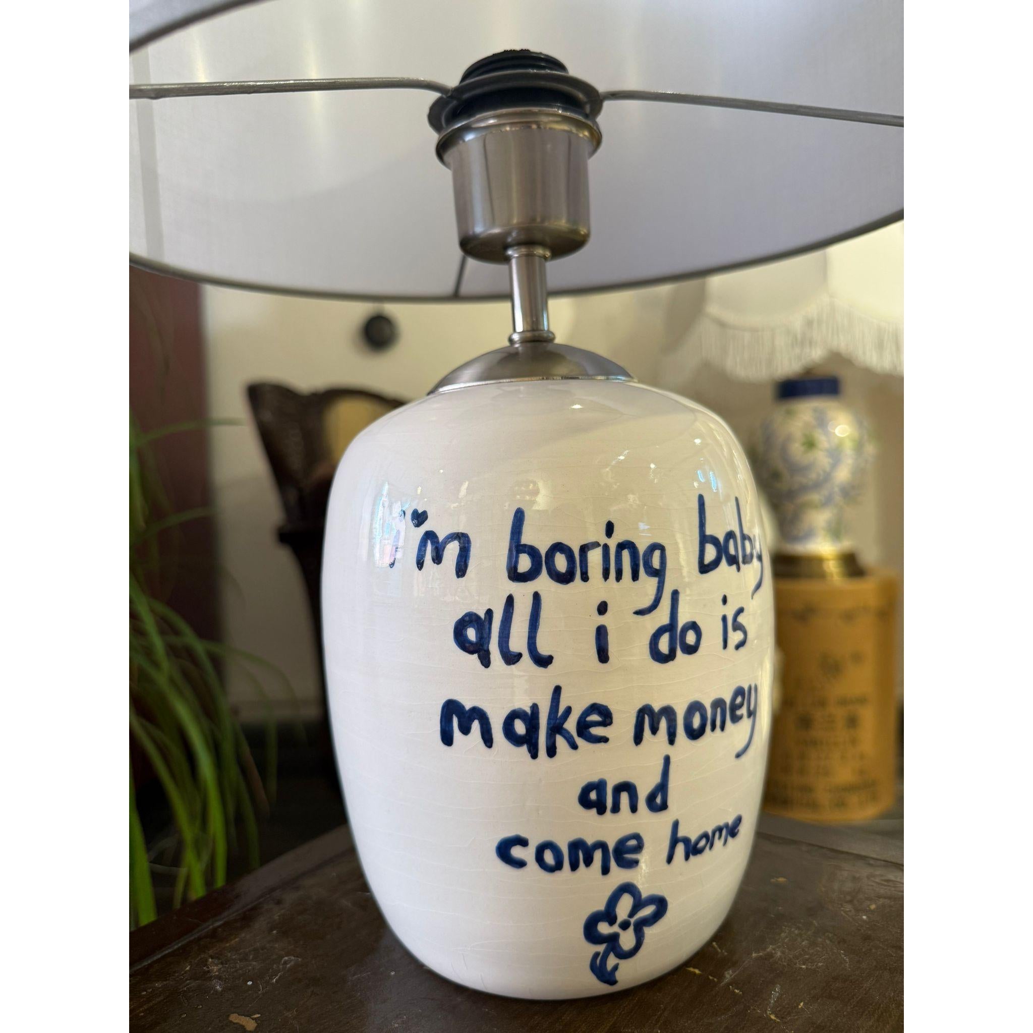 Make Money Yazılı Seramik Abajur