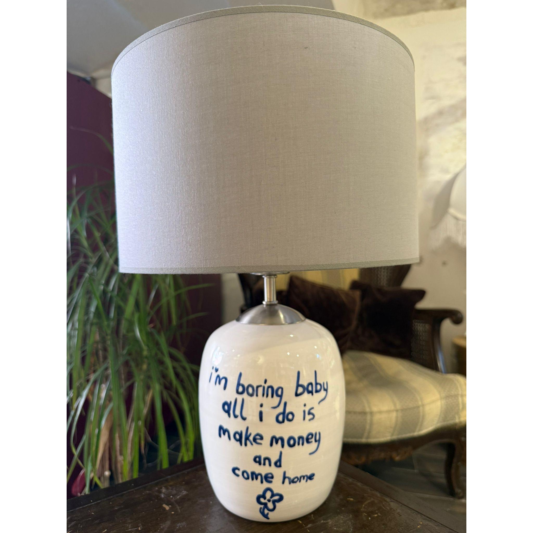 Make Money Yazılı Seramik Abajur