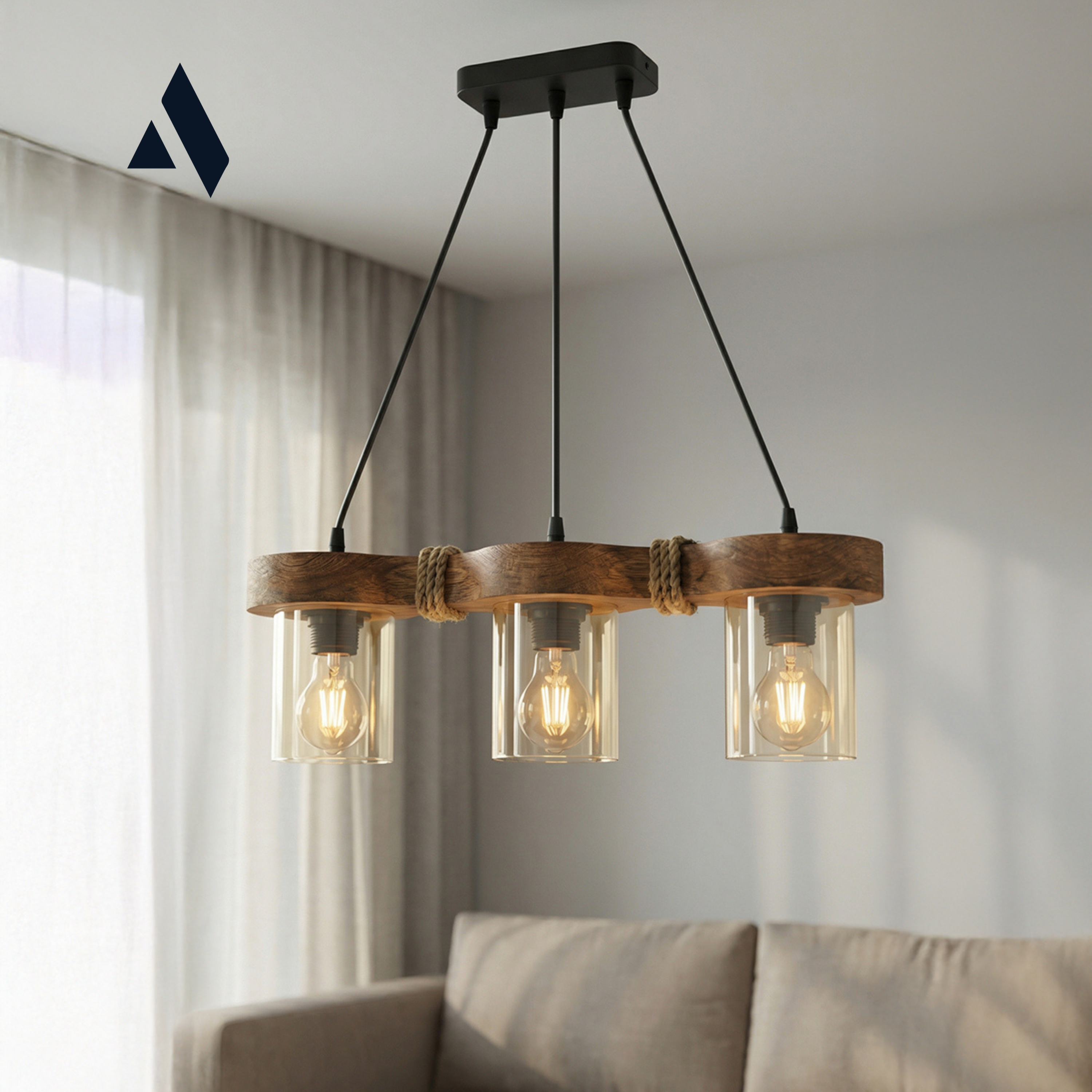 Marina 3’Lü Ahşap Sarkıt Avize