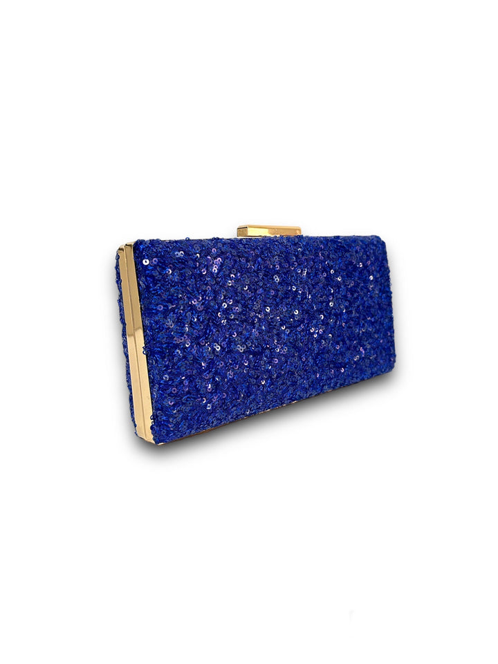 Marnier Cobalt Mavi Renk Payet Kumaş Kaplamalı El Çantası-Clutch-Marnier-NowShopFun