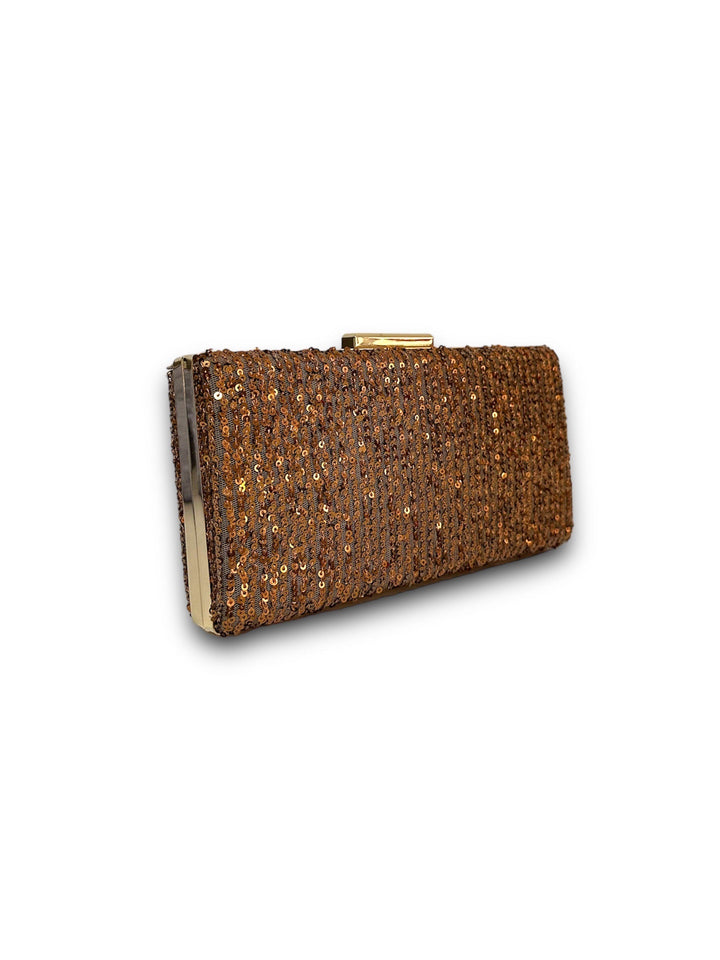 Marnier Kahve Renk Payet Kumaş Kaplamalı El Çantası-Clutch-Marnier-NowShopFun