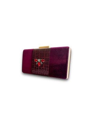 Marnier Yılan Deri Ve Swarovski Taş Işlemeli Kadife Çanta-Clutch-Marnier-NowShopFun