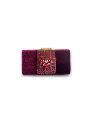 Marnier Yılan Deri Ve Swarovski Taş Işlemeli Kadife Çanta-Clutch-Marnier-NowShopFun