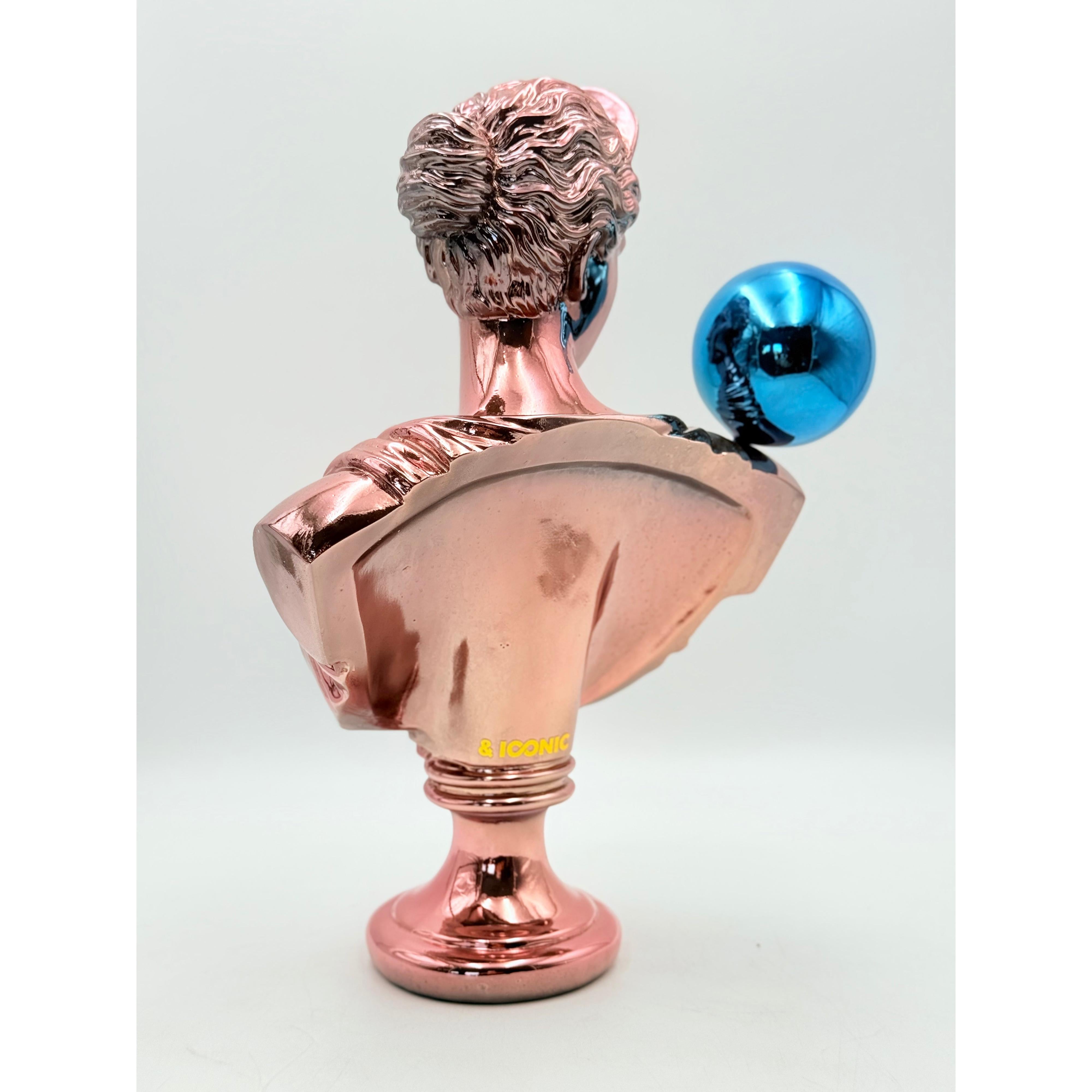 Mavi Balon Detaylı Bebek Pembe Krom Artemis Heykeli