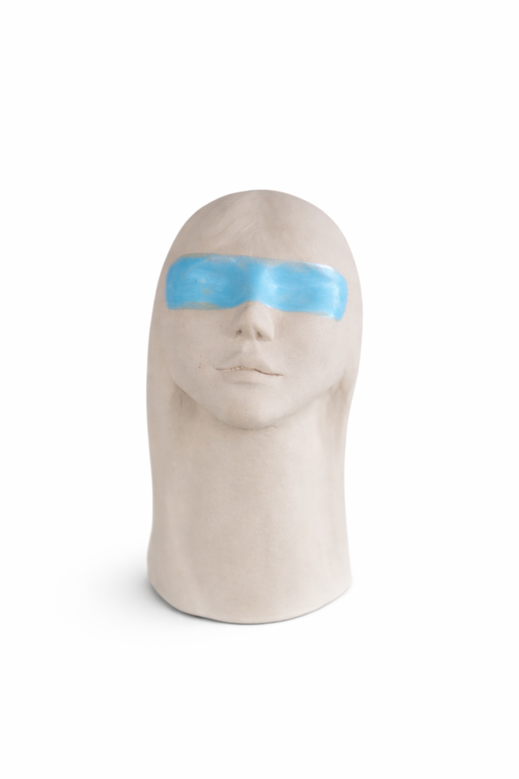 Mavi Bantlı Seramik Büst Heykel Minimal Modern Dekor