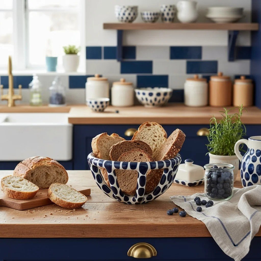 Mavi Benekli Seramik Sepet