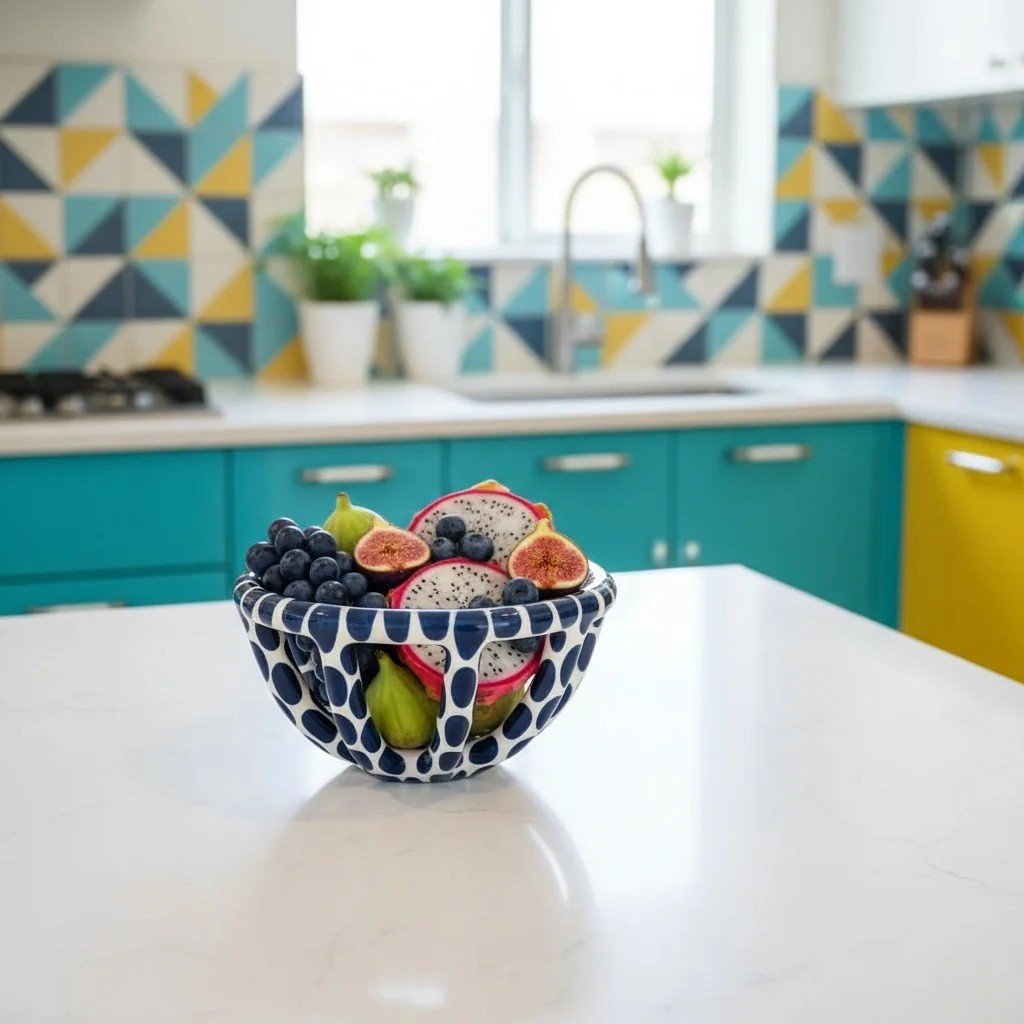 Mavi Benekli Seramik Sepet