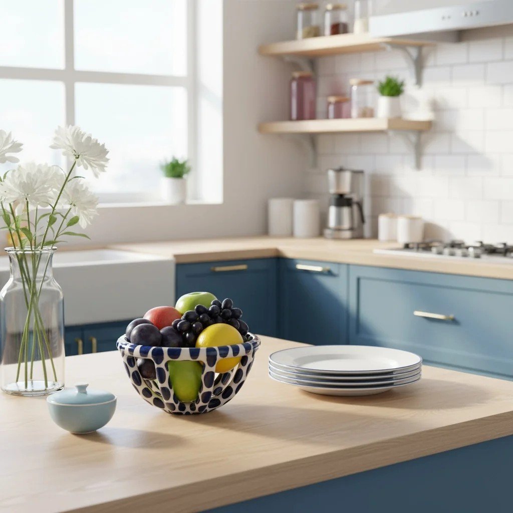 Mavi Benekli Seramik Sepet