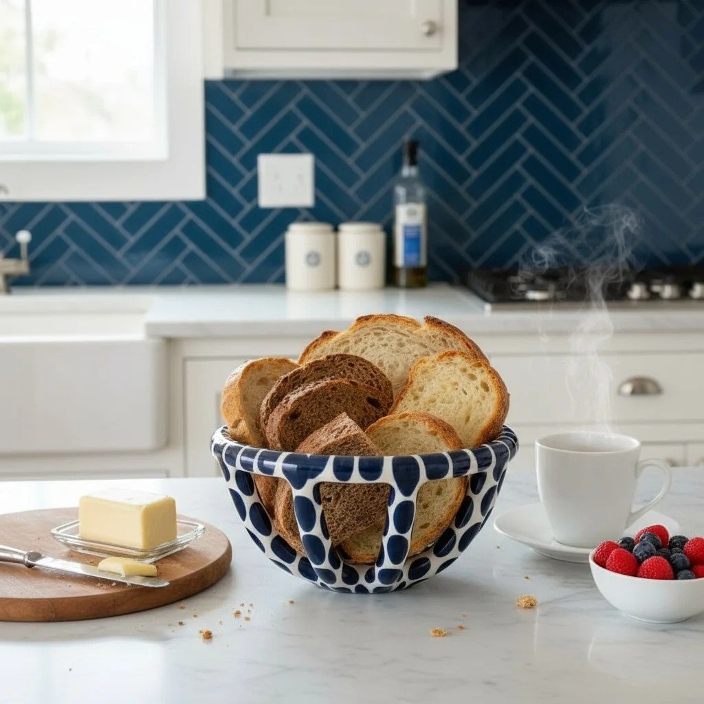 Mavi Benekli Seramik Sepet