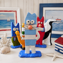 Mavi Bıyık / Blue Whiskers El Yapımı Dekoratif Kedi Heykeli