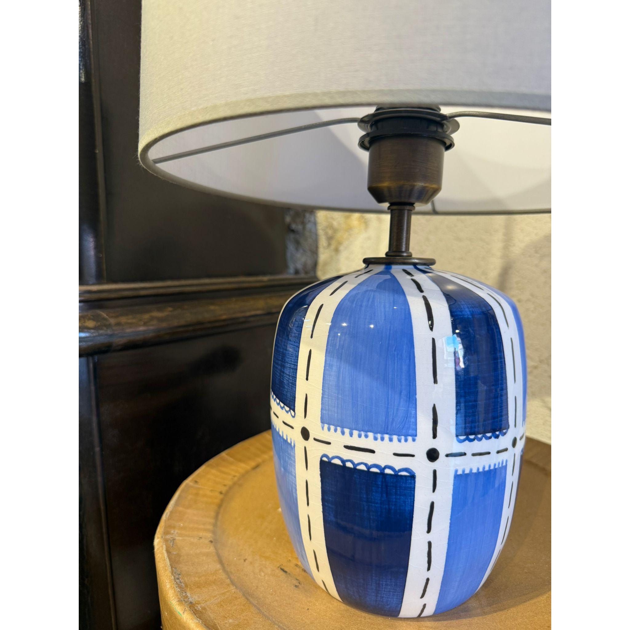 Mavi Blok Desenli Seramik Abajur