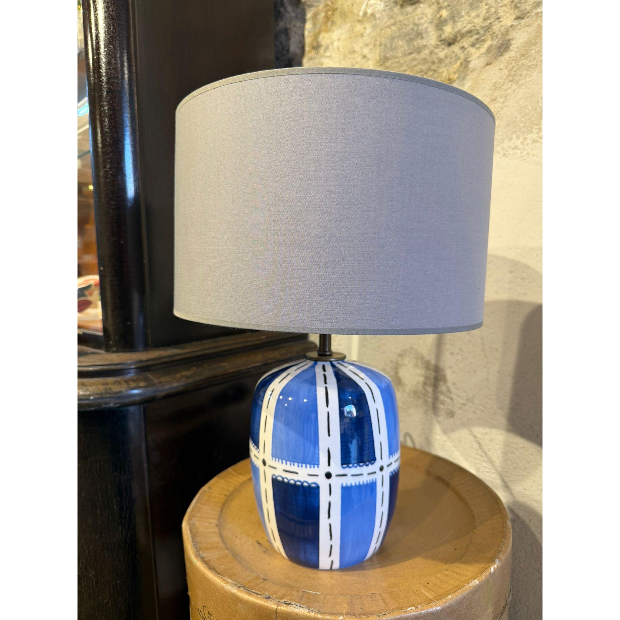 Mavi Blok Desenli Seramik Abajur