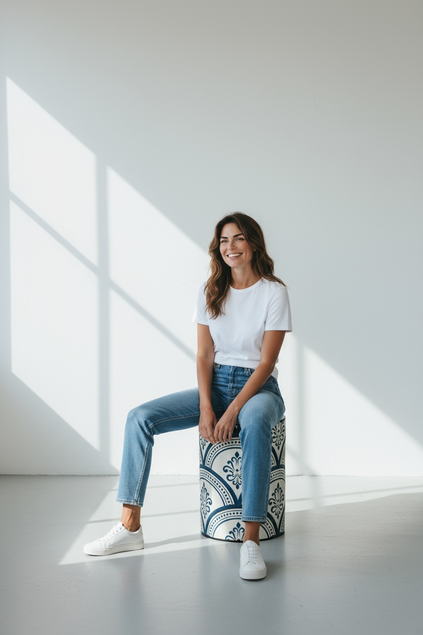 Mavi Desenli Mas Ahşap Sehpa-Yan Sehpa-Box Co Concept-NowShopFun