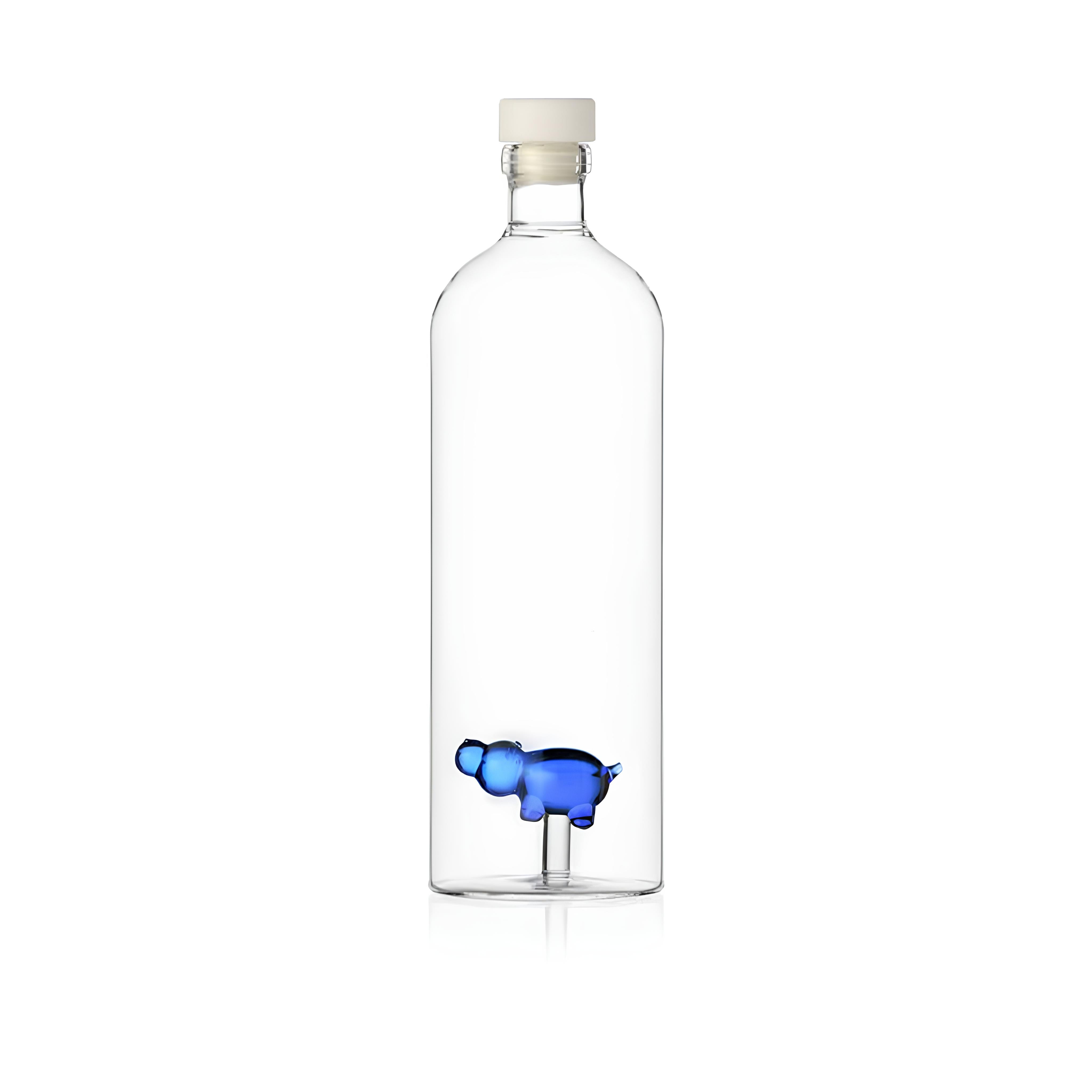 Mavi Hipopotam Figürlü Cam Şişe