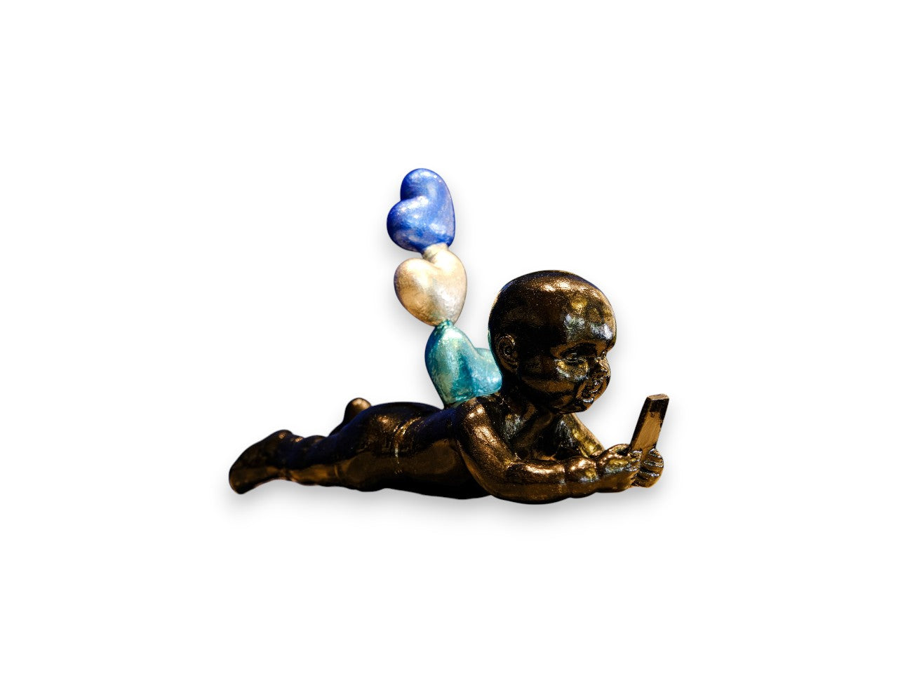 Mavi, Yeşil Ve Gümüş Kalpli El Yapımı Heykel