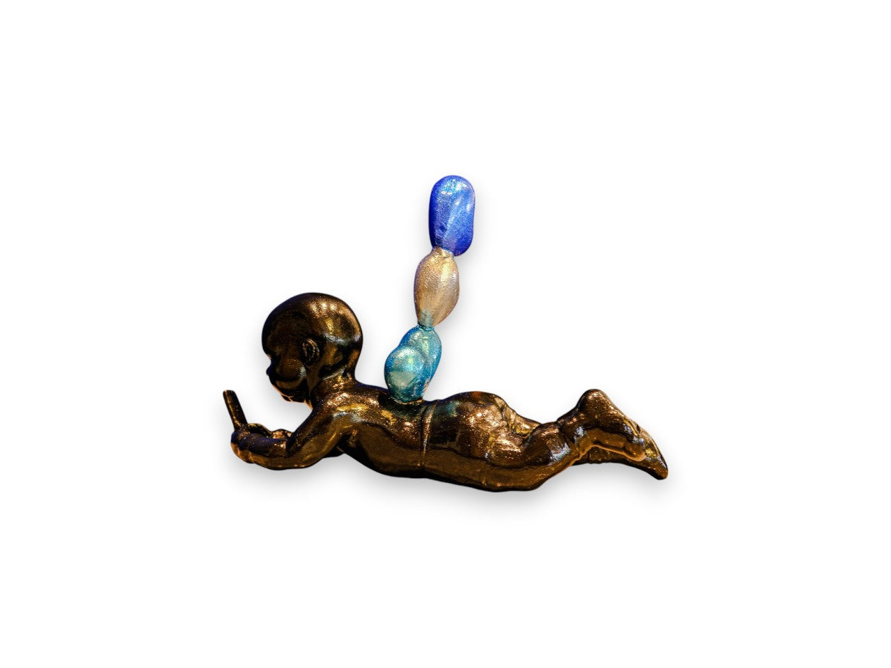 Mavi, Yeşil Ve Gümüş Kalpli El Yapımı Heykel